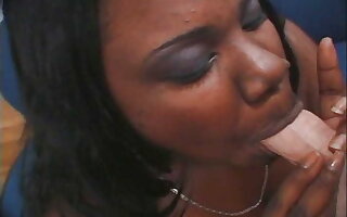 Oratorical black slut plays cock like imbecilic in the brush pussy