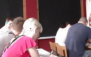 Super teen held and thrust by her legs on big cock