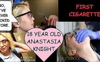 18 year old student Anastasia Knight smokes cigarette for the first time with her math school 